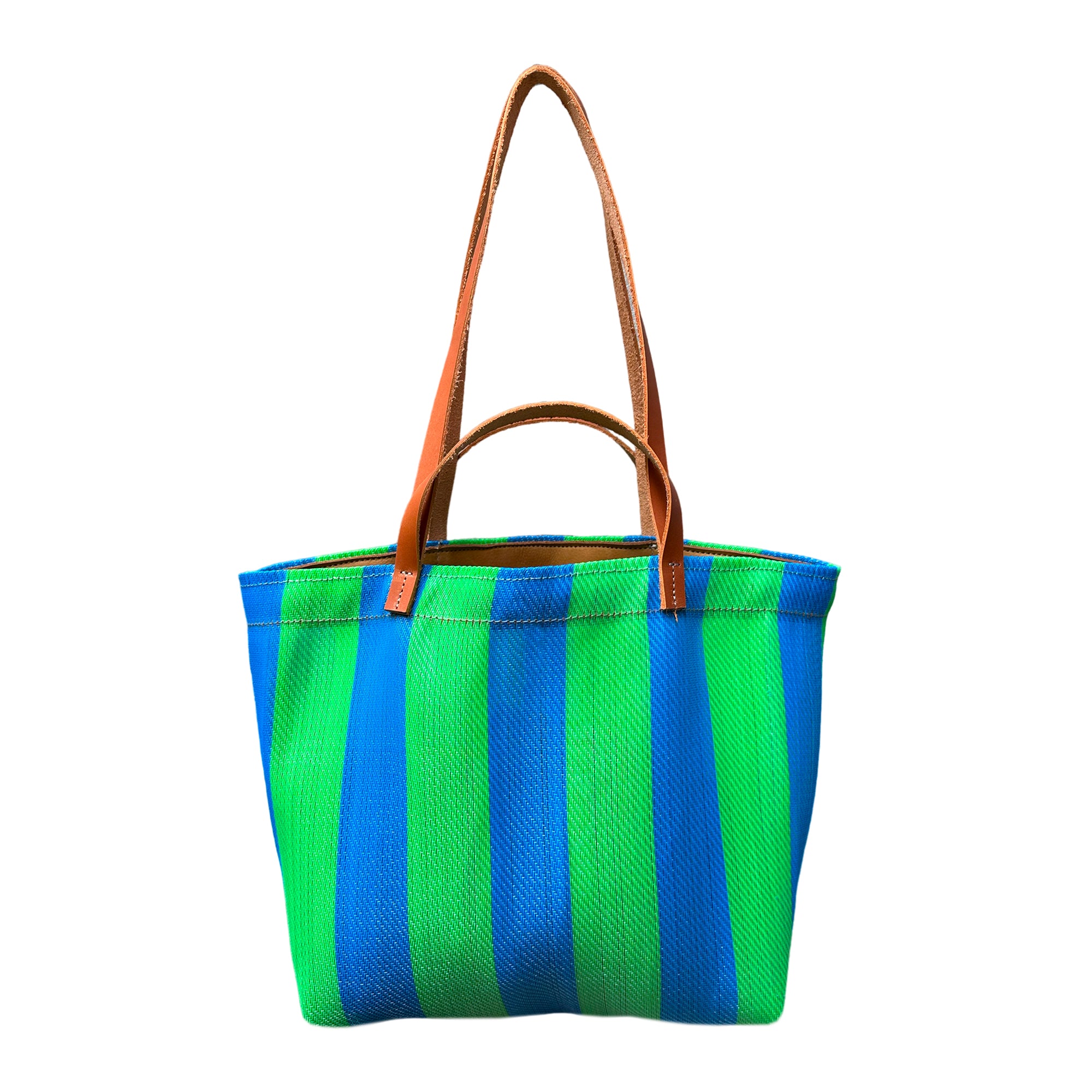 Mini Recycled Plastic Market Tote Bag in Green and Blue